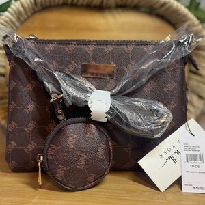 Nicole Miller Brown Logo Shoulder Crossbody Bag with Pouch NWT